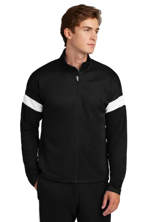 Sport-Tek Mens Moisture Wicking Travel Full Zip Jacket - Black/White