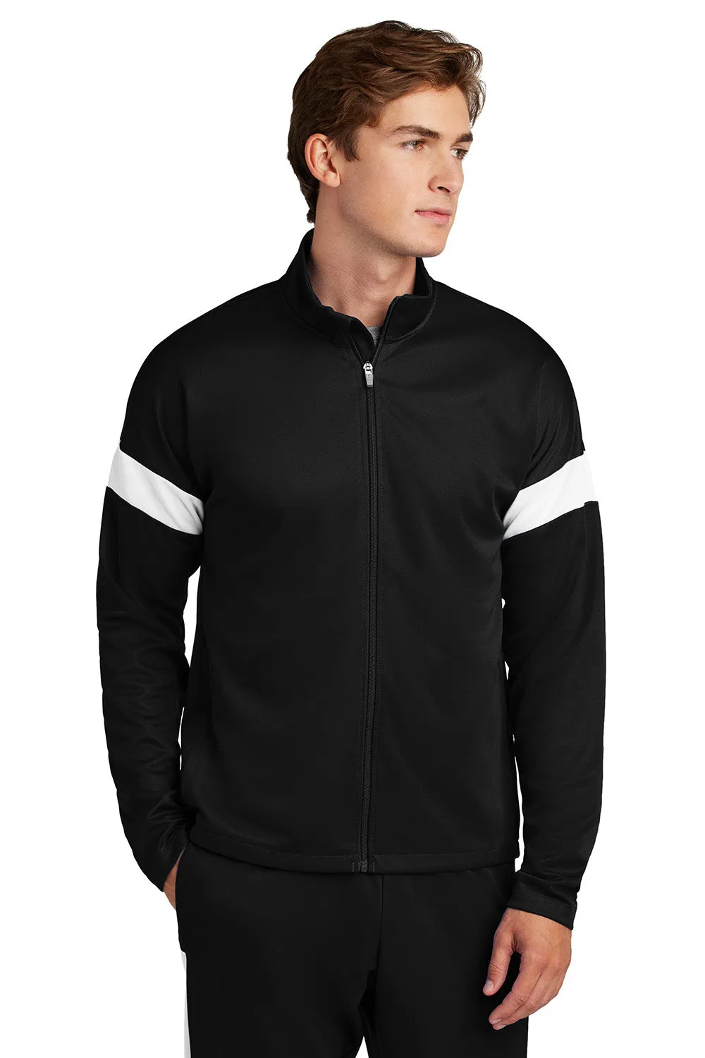 Sport-Tek Mens Moisture Wicking Travel Full Zip Jacket - Black/White