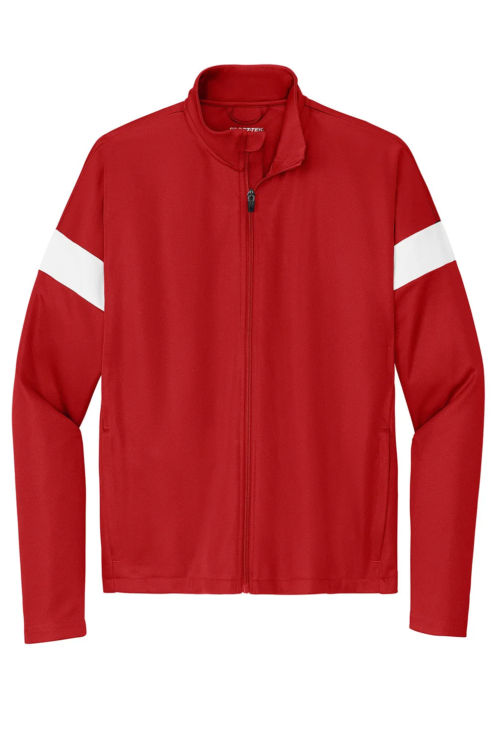 Sport-Tek Mens Moisture Wicking Travel Full Zip Jacket - Deep Red/White