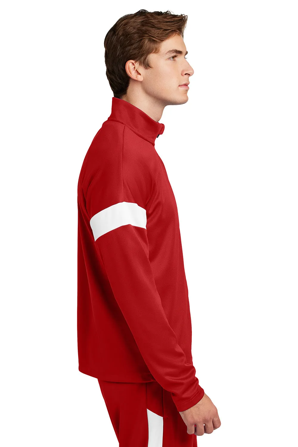 Sport-Tek Mens Moisture Wicking Travel Full Zip Jacket - Deep Red/White