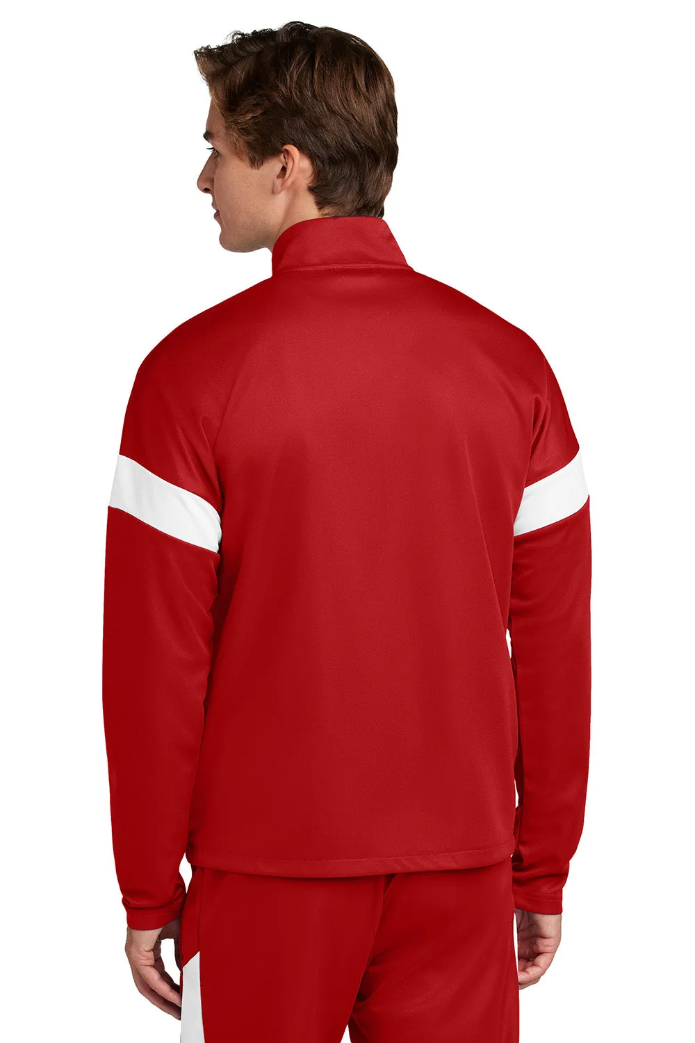 Sport-Tek Mens Moisture Wicking Travel Full Zip Jacket - Deep Red/White