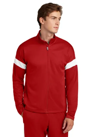 Sport-Tek Mens Moisture Wicking Travel Full Zip Jacket - Deep Red/White