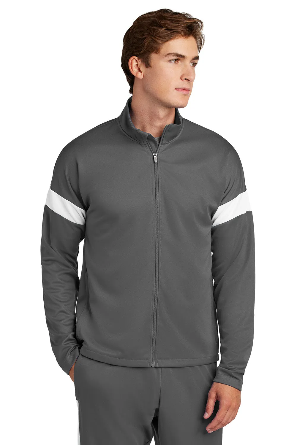 Sport-Tek Mens Moisture Wicking Travel Full Zip Jacket - Iron Grey/White