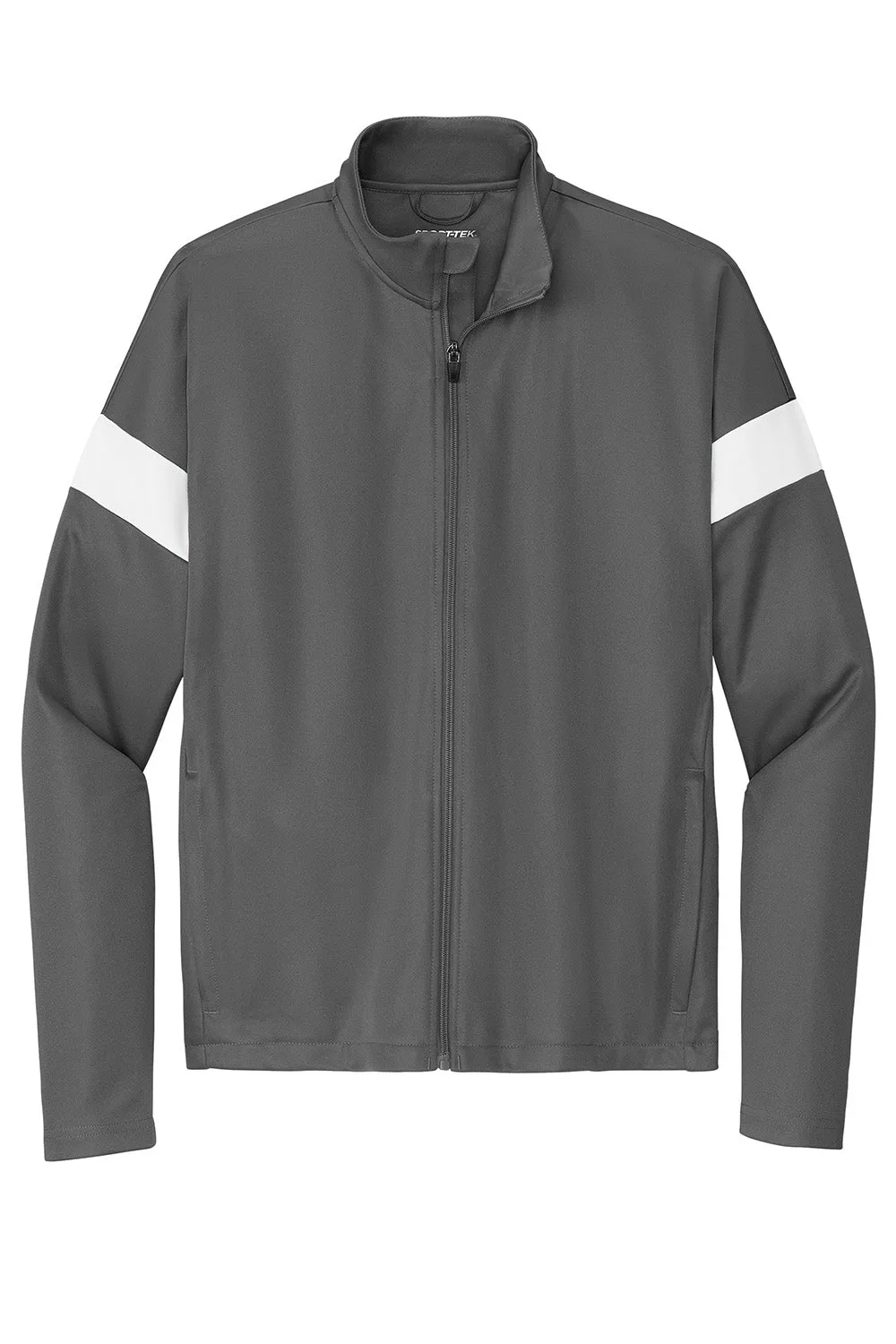 Sport-Tek Mens Moisture Wicking Travel Full Zip Jacket - Iron Grey/White