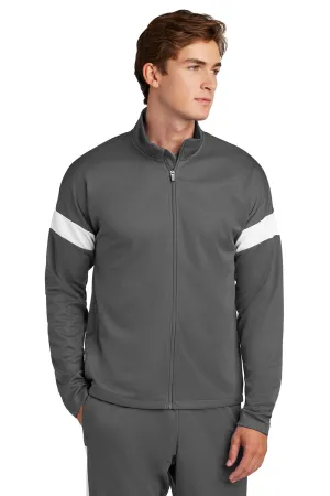 Sport-Tek Mens Moisture Wicking Travel Full Zip Jacket - Iron Grey/White