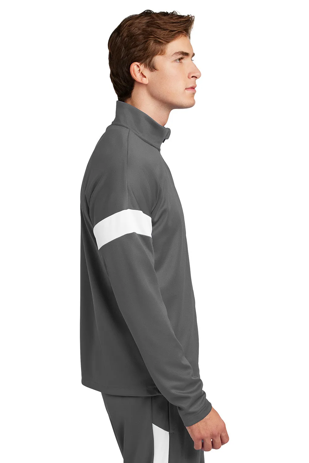 Sport-Tek Mens Moisture Wicking Travel Full Zip Jacket - Iron Grey/White