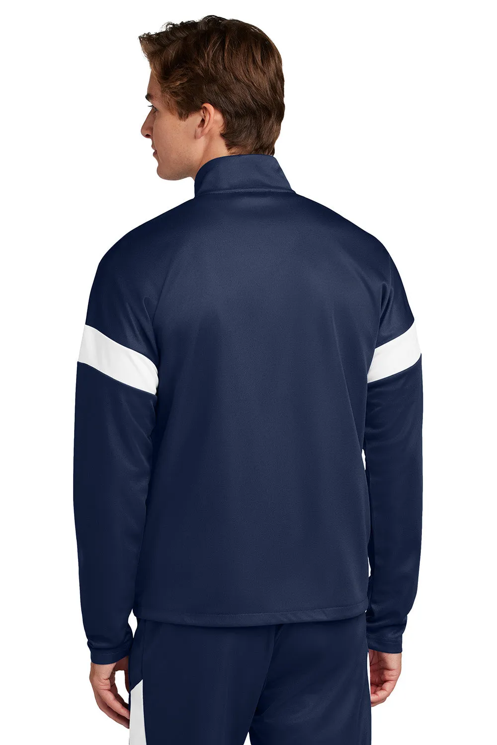 Sport-Tek Mens Moisture Wicking Travel Full Zip Jacket - True Navy Blue/White