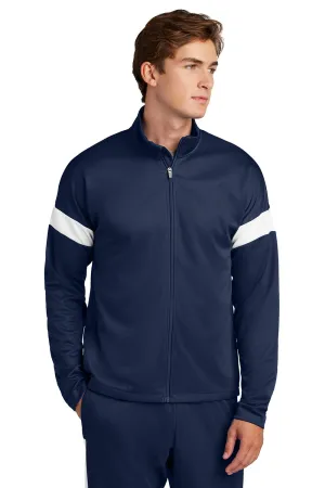 Sport-Tek Mens Moisture Wicking Travel Full Zip Jacket - True Navy Blue/White