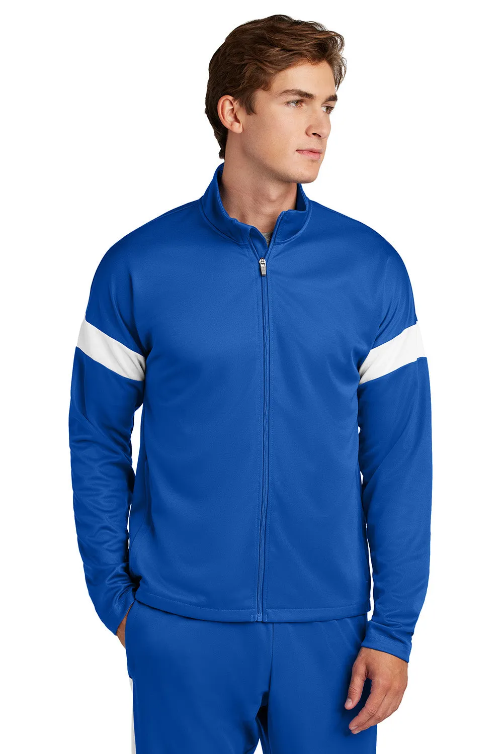 Sport-Tek Mens Moisture Wicking Travel Full Zip Jacket - True Royal Blue/White