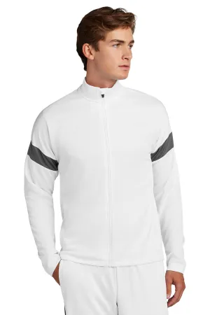 Sport-Tek Mens Moisture Wicking Travel Full Zip Jacket - White/Iron Grey