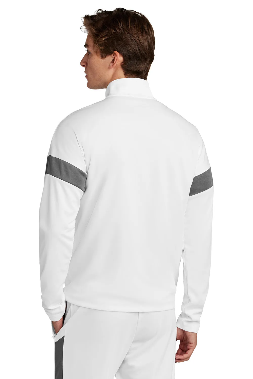 Sport-Tek Mens Moisture Wicking Travel Full Zip Jacket - White/Iron Grey