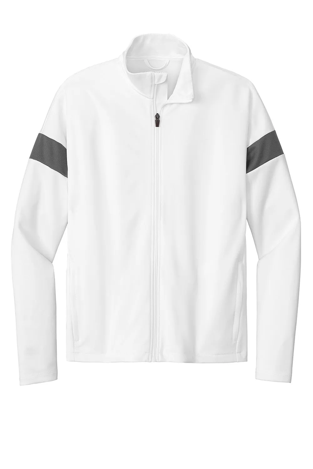 Sport-Tek Mens Moisture Wicking Travel Full Zip Jacket - White/Iron Grey