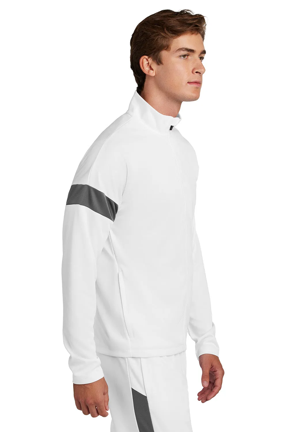 Sport-Tek Mens Moisture Wicking Travel Full Zip Jacket - White/Iron Grey