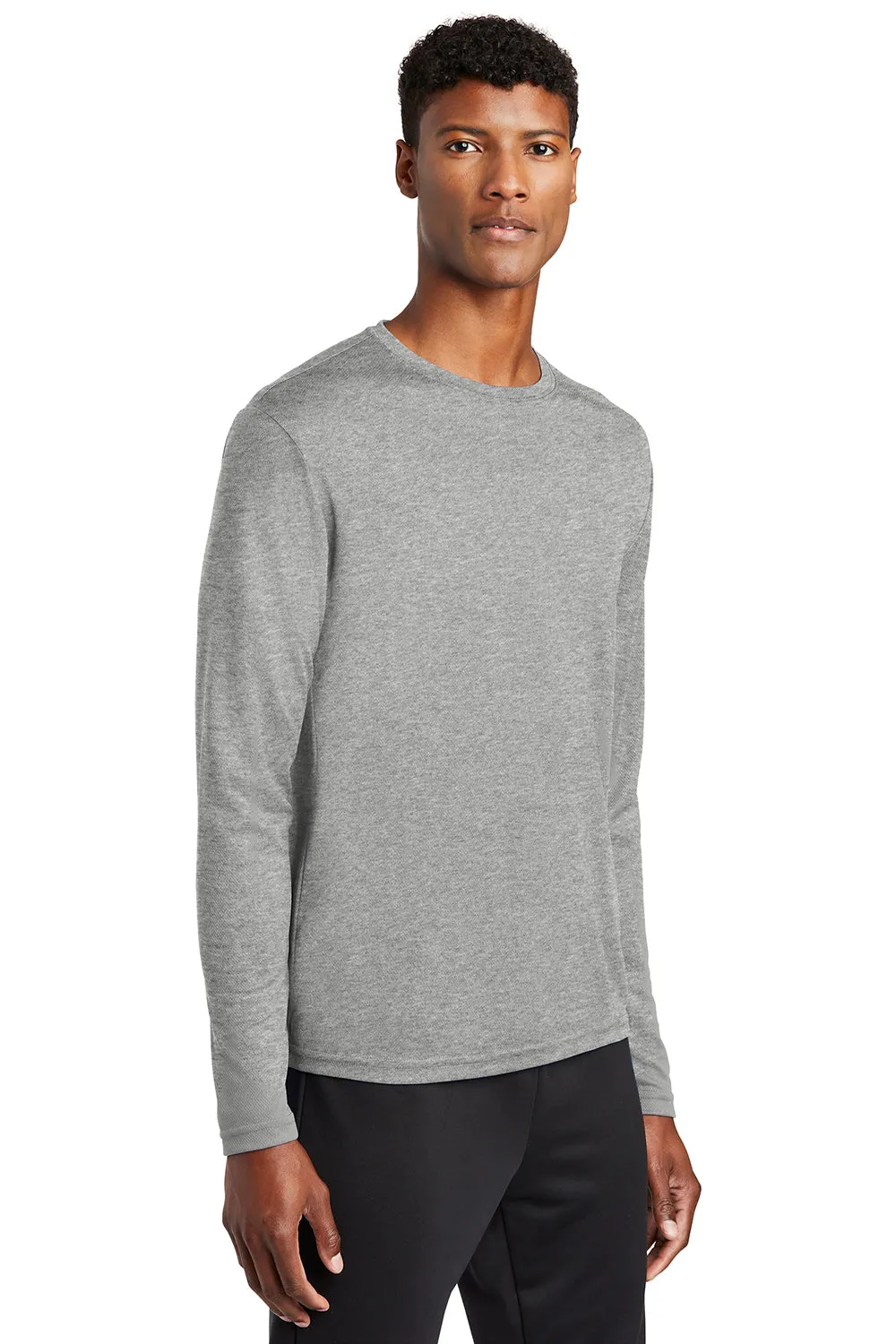 Sport-Tek Mens RacerMesh Moisture Wicking Long Sleeve Crewneck T-Shirt - Heather Grey Clothing Sport-Tek