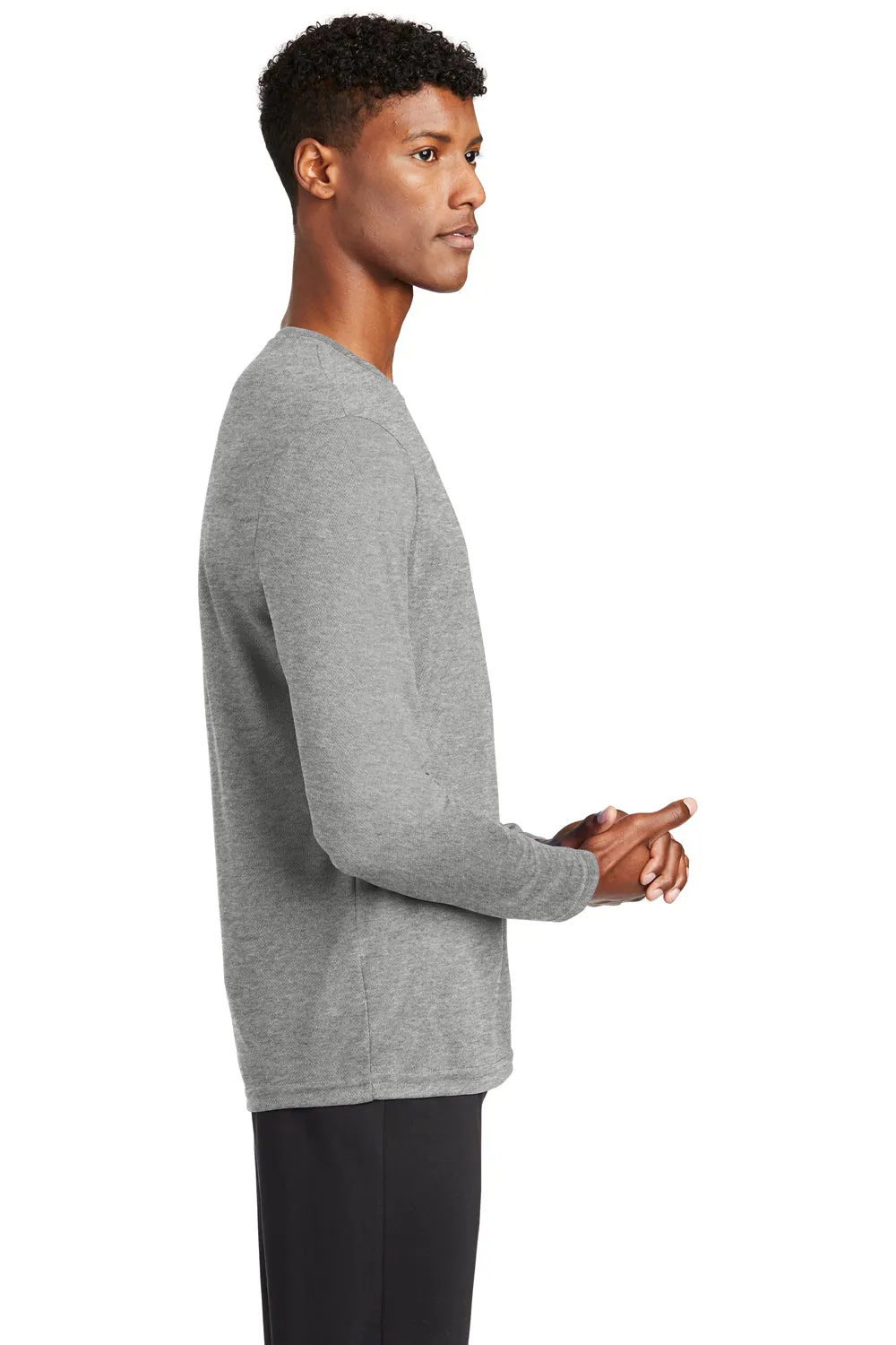 Sport-Tek Mens RacerMesh Moisture Wicking Long Sleeve Crewneck T-Shirt - Heather Grey Clothing Sport-Tek