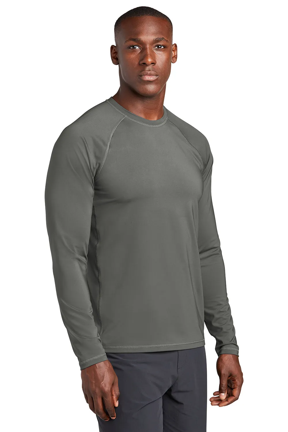 Sport-Tek Mens Rashguard Moisture Wicking Long Sleeve Crewneck T-Shirt - Dark Smoke Grey Clothing Sport-Tek