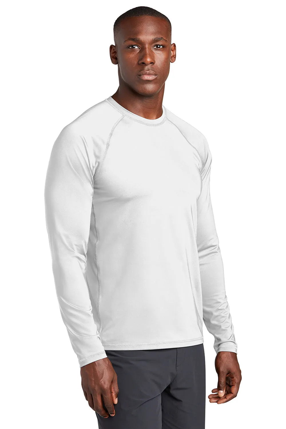 Sport-Tek Mens Rashguard Moisture Wicking Long Sleeve Crewneck T-Shirt - White Clothing Sport-Tek