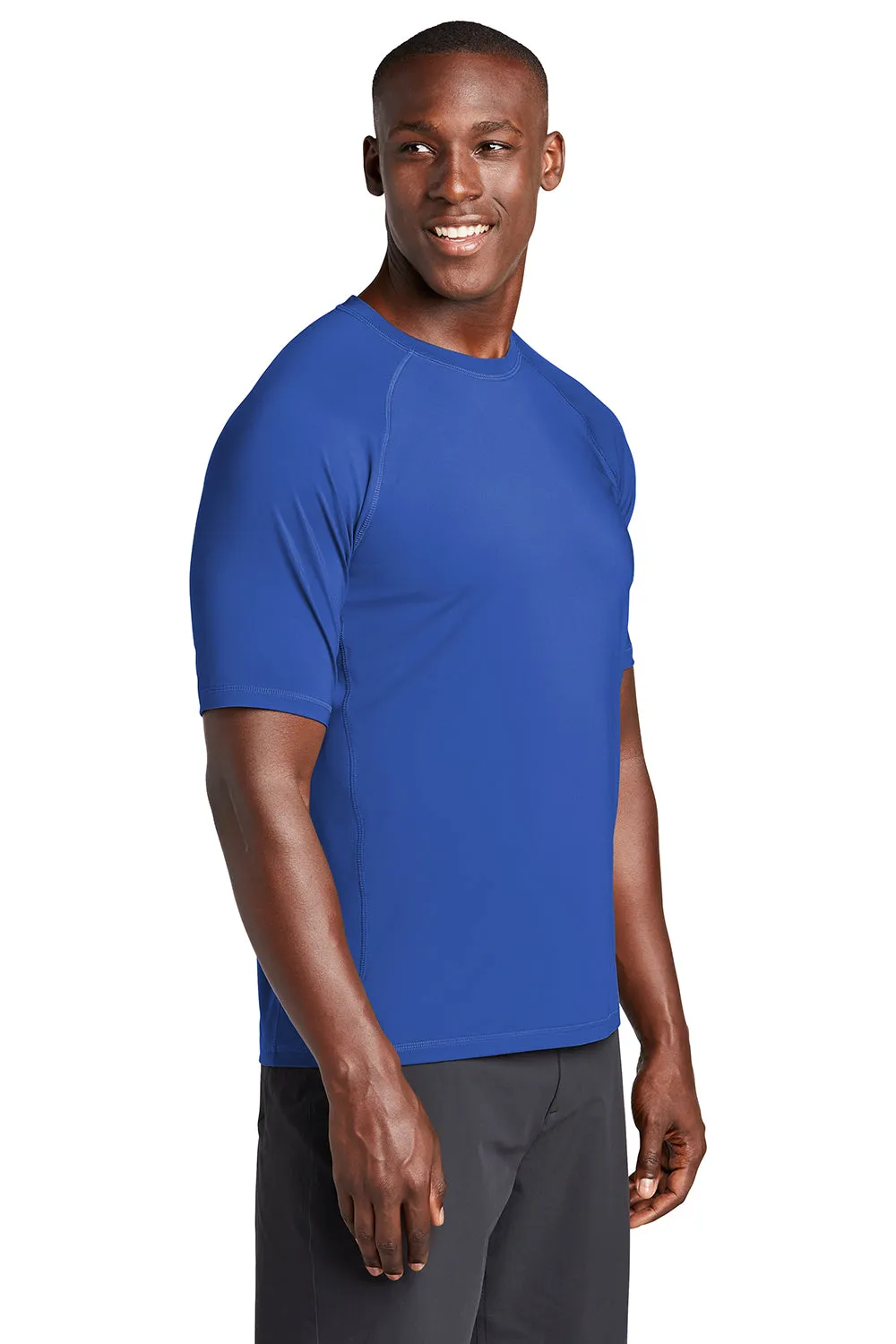 Sport-Tek Mens Rashguard Moisture Wicking Short Sleeve Crewneck T-Shirt - True Royal Blue Clothing Sport-Tek