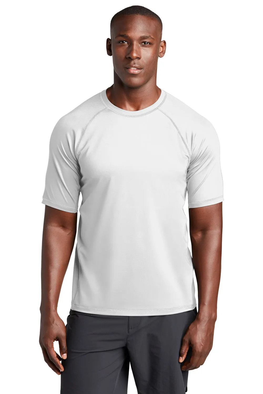 Sport-Tek Mens Rashguard Moisture Wicking Short Sleeve Crewneck T-Shirt - White Clothing Sport-Tek