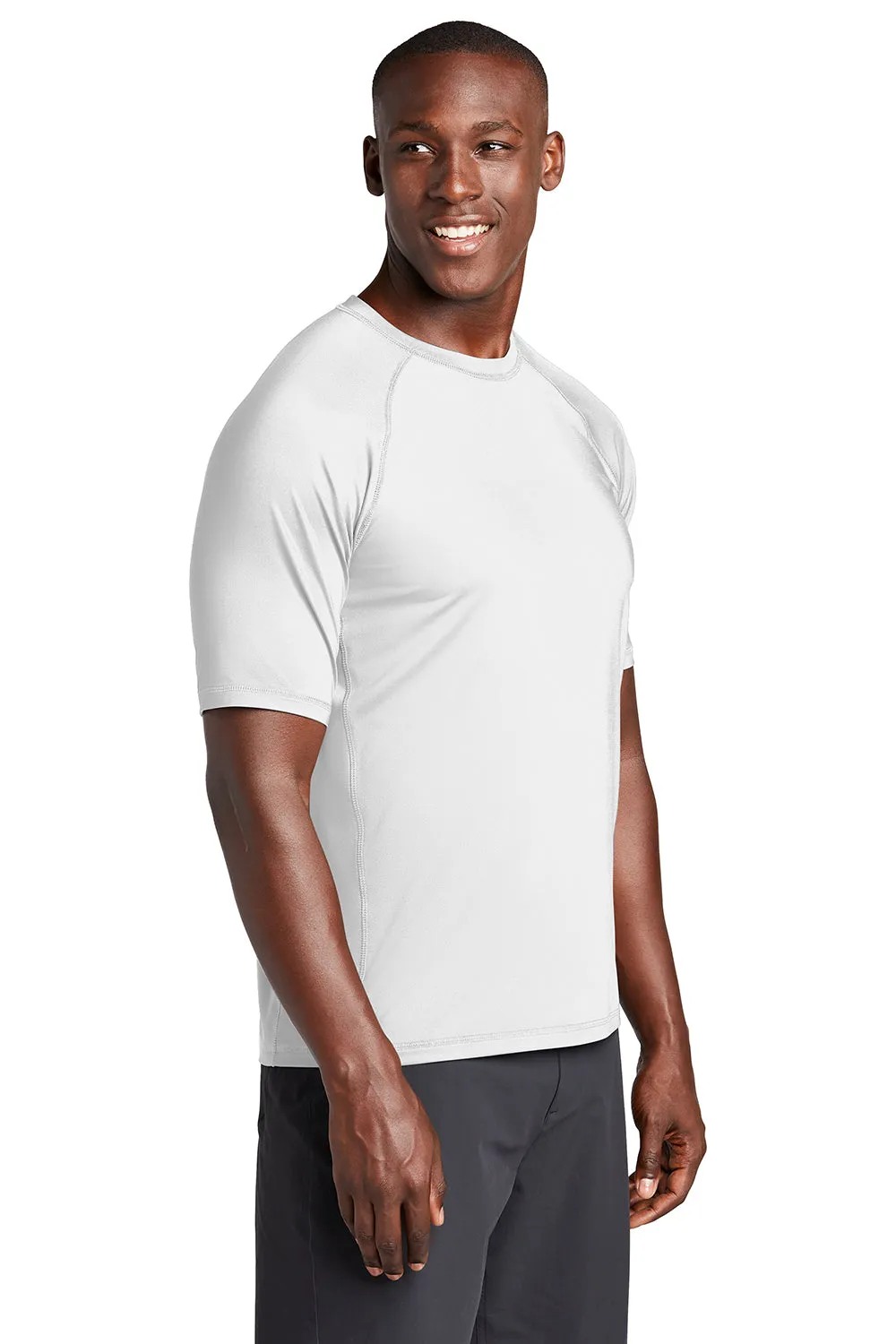 Sport-Tek Mens Rashguard Moisture Wicking Short Sleeve Crewneck T-Shirt - White Clothing Sport-Tek
