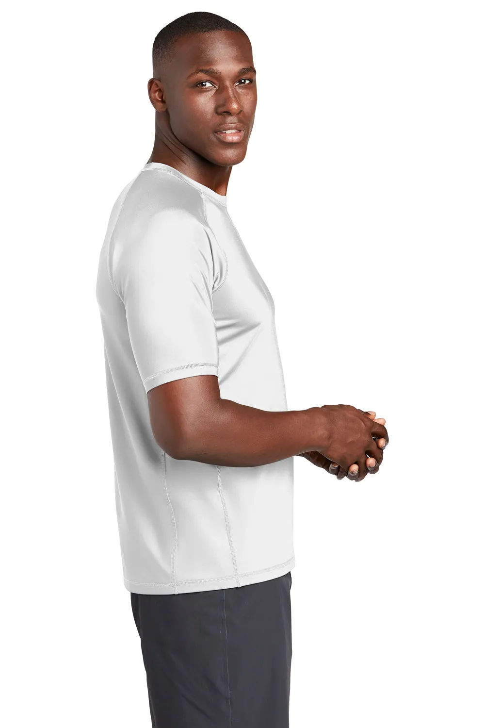 Sport-Tek Mens Rashguard Moisture Wicking Short Sleeve Crewneck T-Shirt - White Clothing Sport-Tek