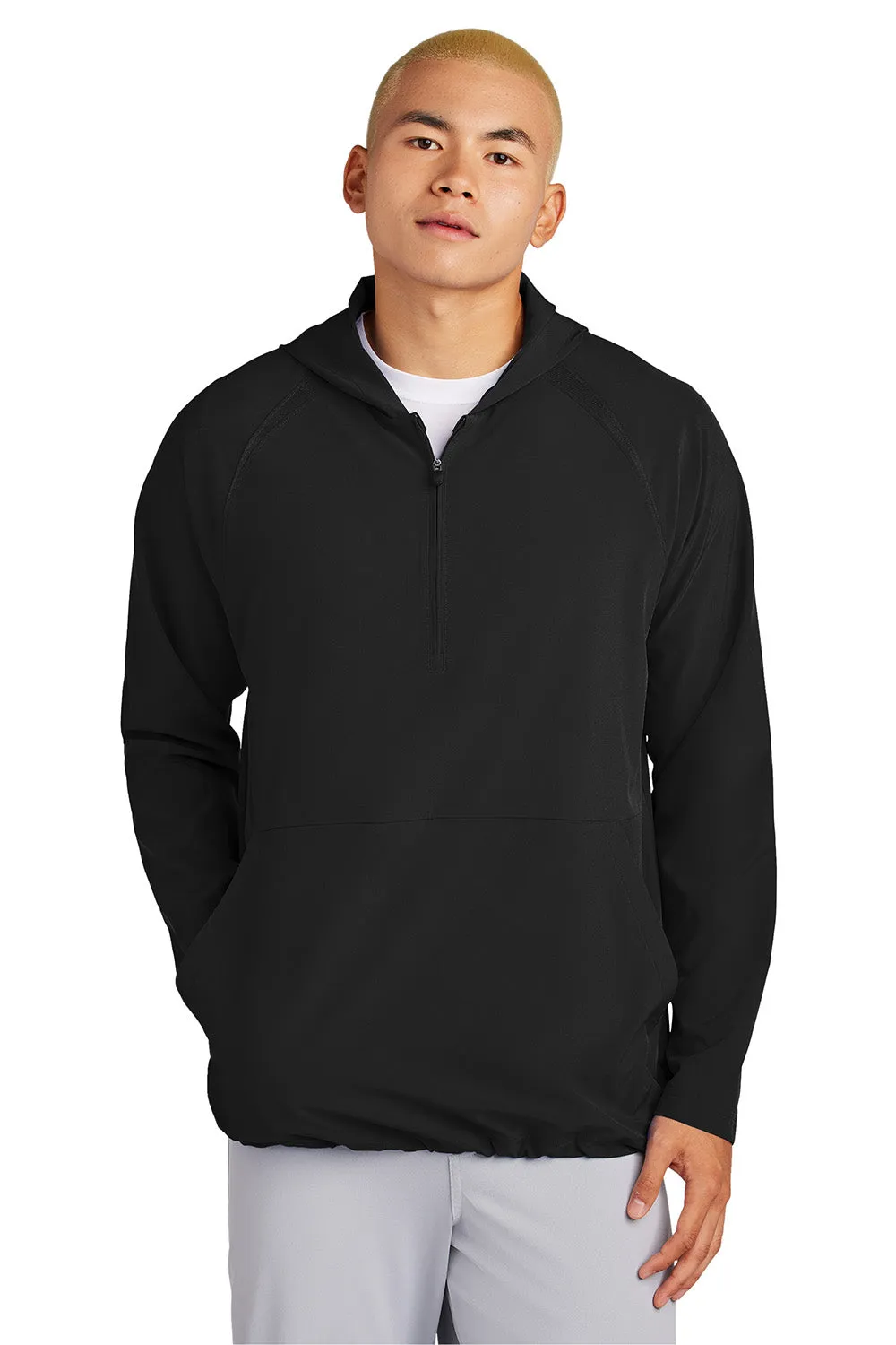 Sport-Tek Mens Repeat Moisture Wicking 1/4 Zip Hooded Jacket - Black