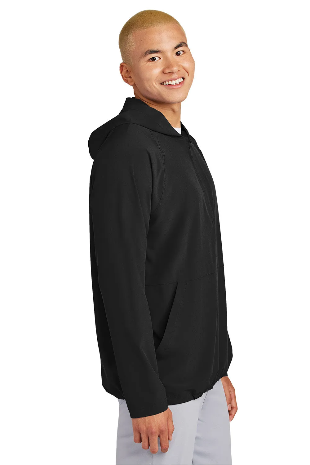 Sport-Tek Mens Repeat Moisture Wicking 1/4 Zip Hooded Jacket - Black