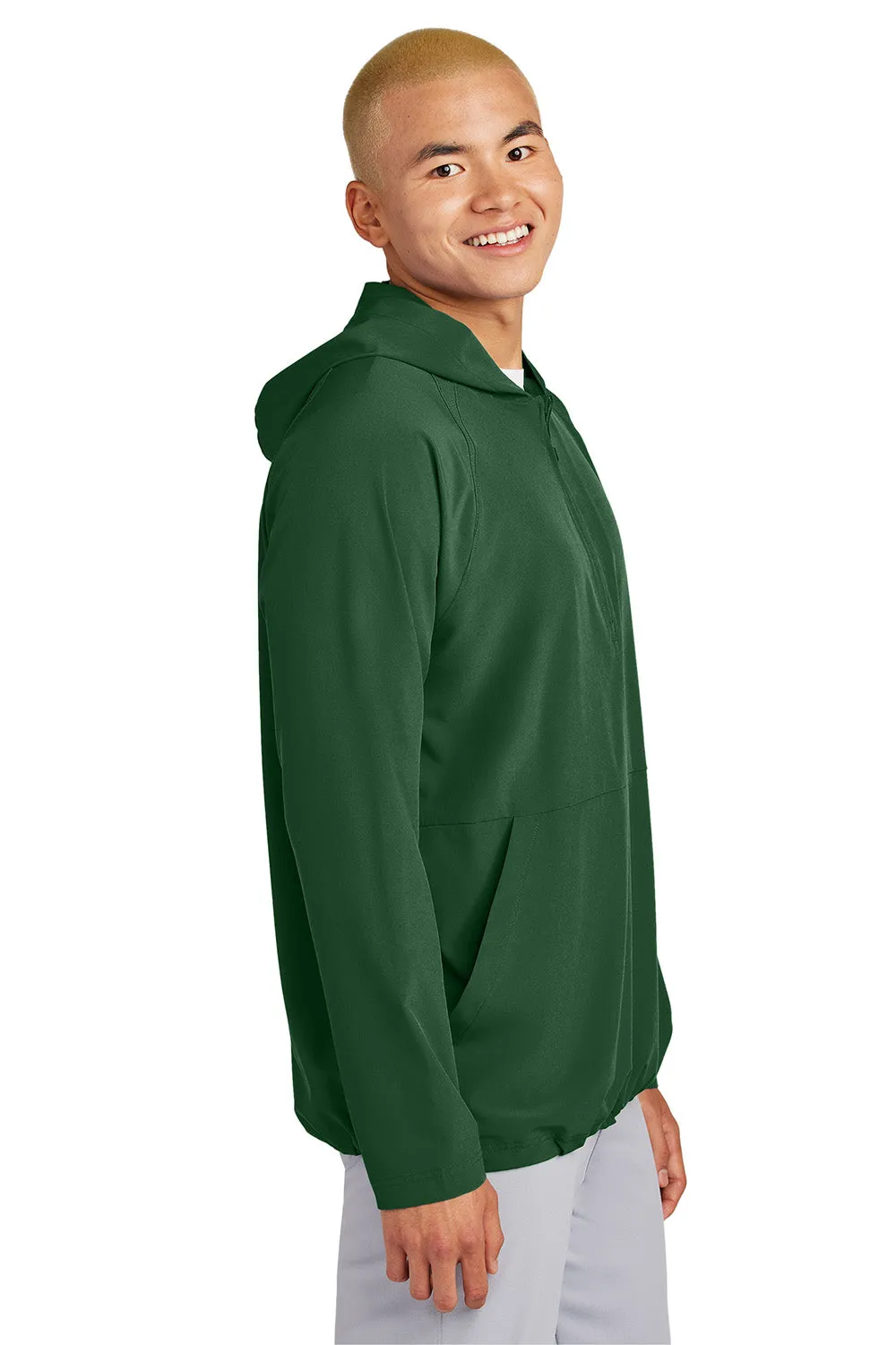 Sport-Tek Mens Repeat Moisture Wicking 1/4 Zip Hooded Jacket - Forest Green