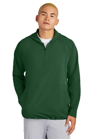 Sport-Tek Mens Repeat Moisture Wicking 1/4 Zip Hooded Jacket - Forest Green