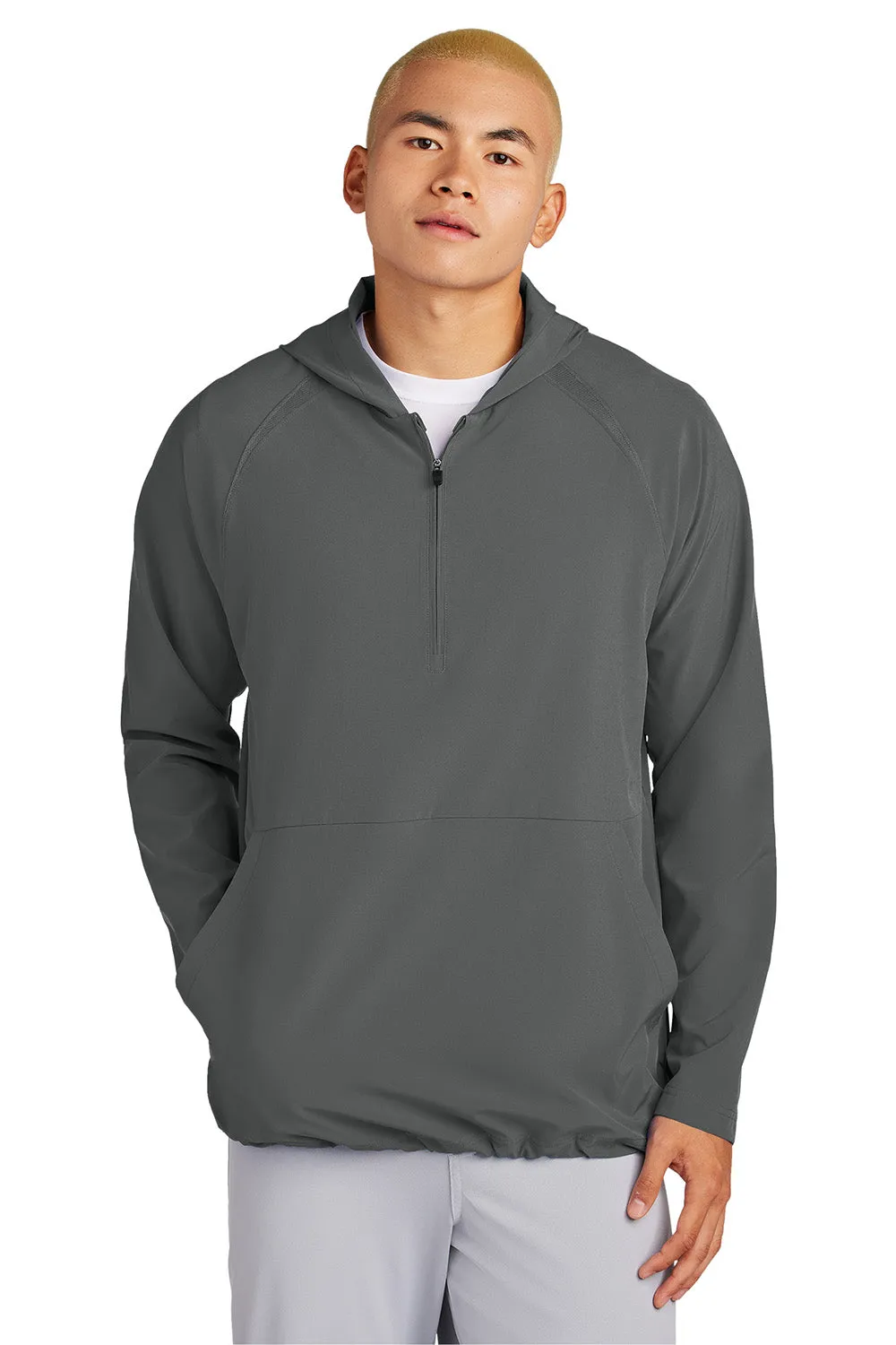 Sport-Tek Mens Repeat Moisture Wicking 1/4 Zip Hooded Jacket - Iron Grey