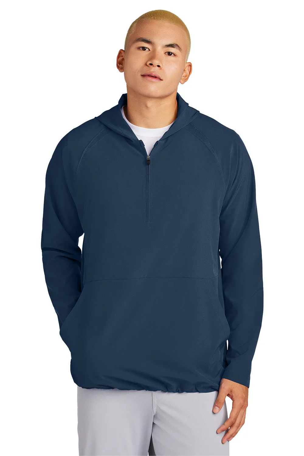 Sport-Tek Mens Repeat Moisture Wicking 1/4 Zip Hooded Jacket - True Navy Blue