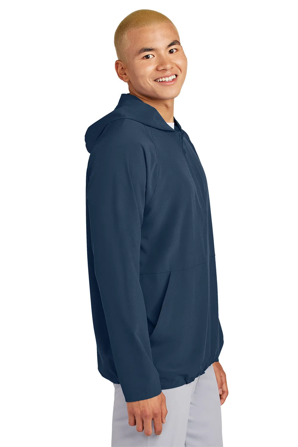 Sport-Tek Mens Repeat Moisture Wicking 1/4 Zip Hooded Jacket - True Navy Blue