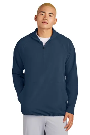 Sport-Tek Mens Repeat Moisture Wicking 1/4 Zip Hooded Jacket - True Navy Blue