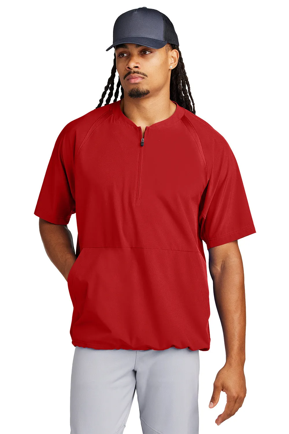 Sport-Tek Mens Repeat Moisture Wicking 1/4 Zip Short Sleeve Jacket - Deep Red