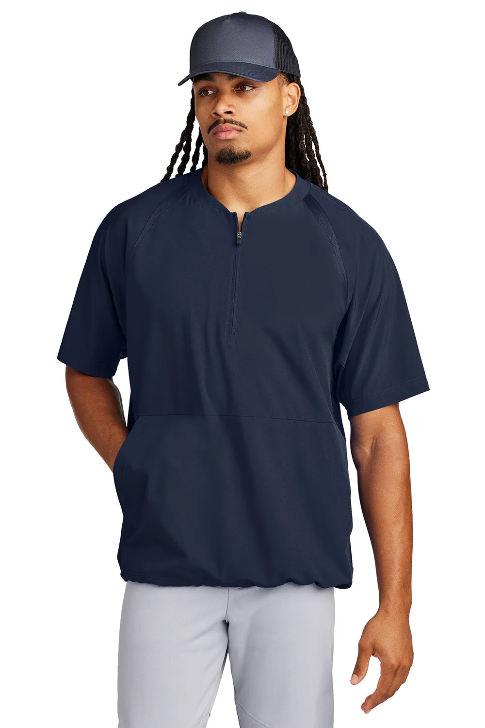 Sport-Tek Mens Repeat Moisture Wicking 1/4 Zip Short Sleeve Jacket - True Navy Blue