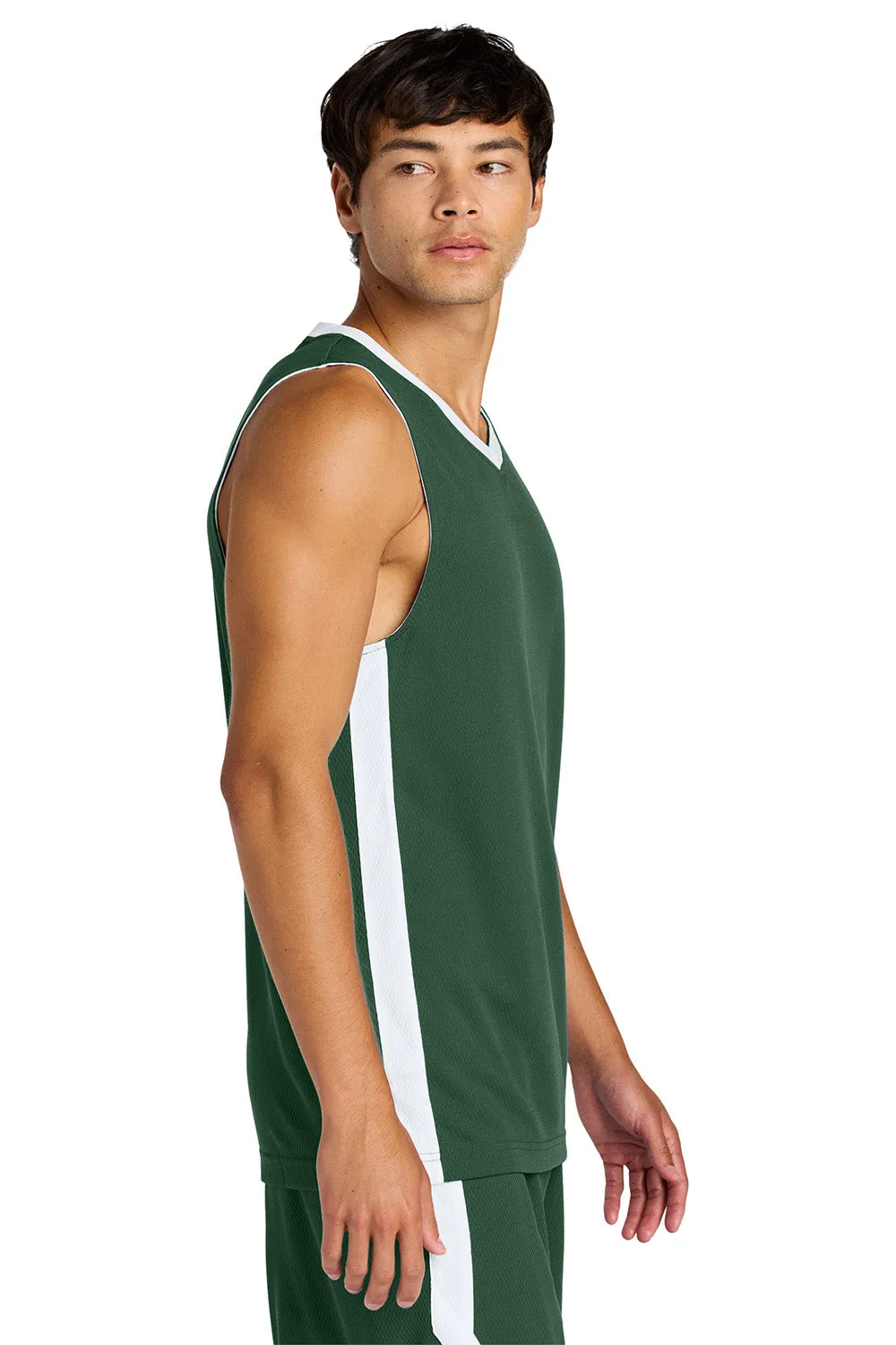 Sport-Tek Mens Rival Basketball Moisture Wicking Reversible Jersey Tank Top - Forest Green/White Clothing Sport-Tek