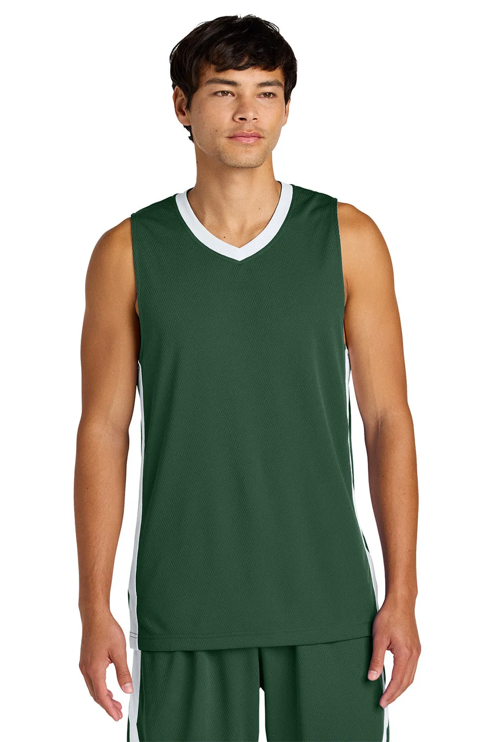 Sport-Tek Mens Rival Basketball Moisture Wicking Reversible Jersey Tank Top - Forest Green/White Clothing Sport-Tek