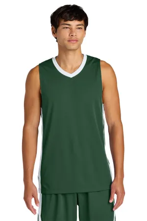 Sport-Tek Mens Rival Basketball Moisture Wicking Reversible Jersey Tank Top - Forest Green/White Clothing Sport-Tek