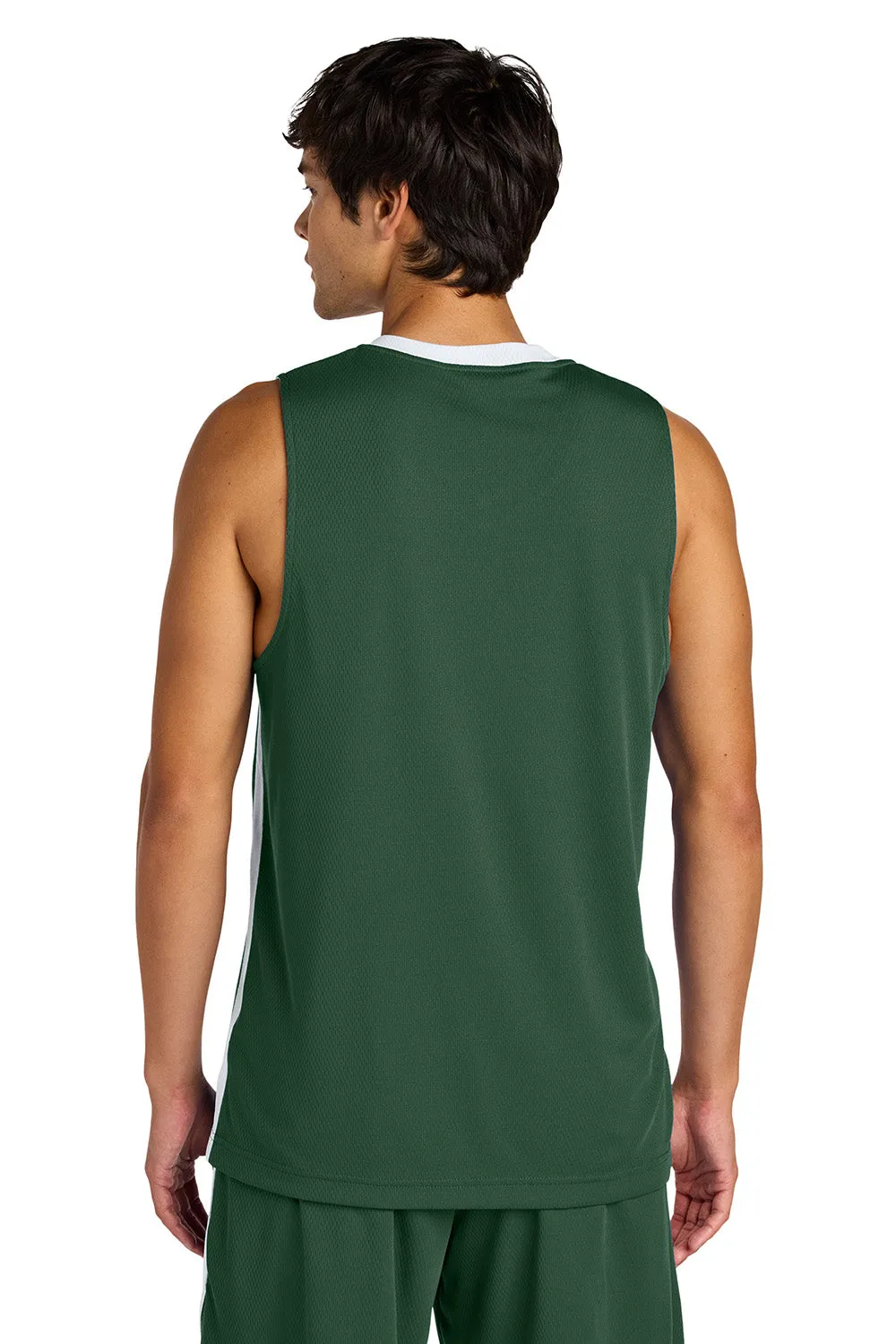 Sport-Tek Mens Rival Basketball Moisture Wicking Reversible Jersey Tank Top - Forest Green/White Clothing Sport-Tek