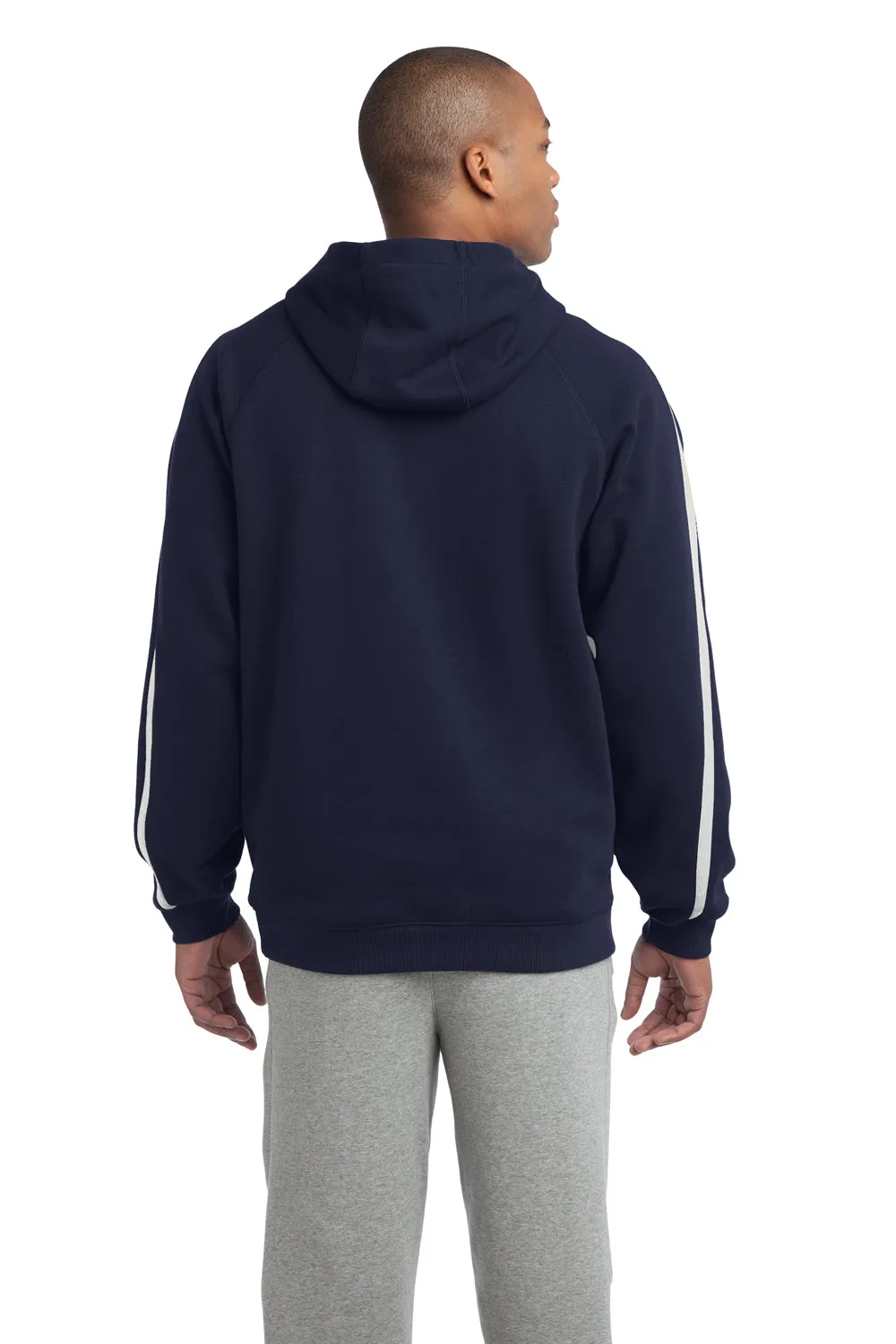 Sport-Tek Mens Shrink Resistant Fleece Hooded Sweatshirt Hoodie w/ Pouch Pocket - True Navy Blue/White - Closeout Clothing Sport-Tek