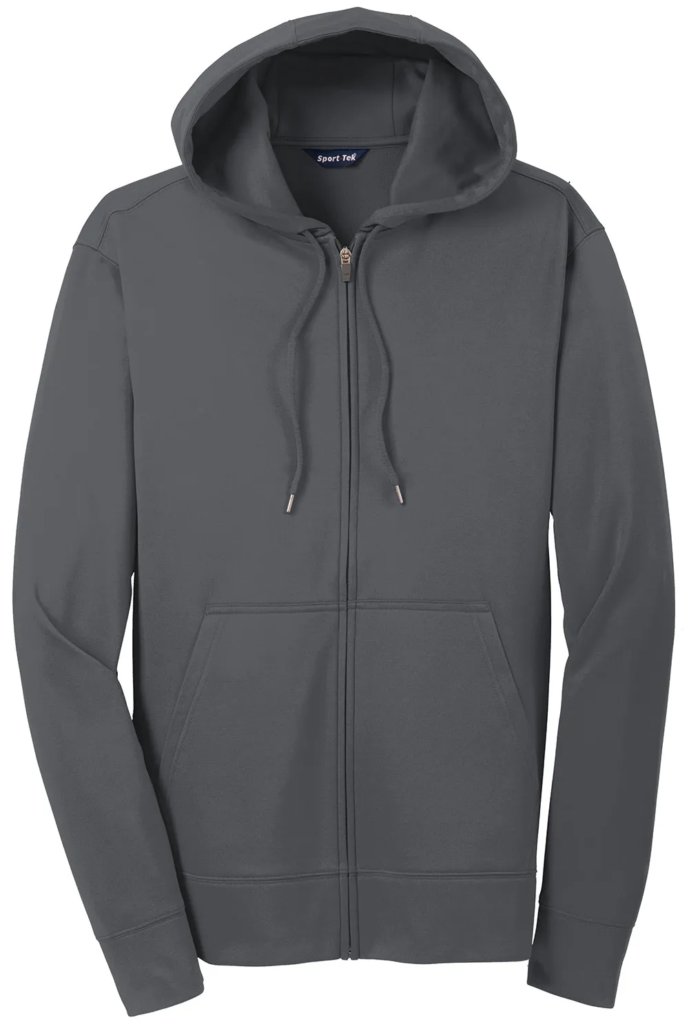 Sport-Tek Mens Sport-Wick Moisture Wicking Fleece Full Zip Hooded Sweatshirt Hoodie w/ Pouch Pocket - Dark Smoke Grey Clothing Sport-Tek