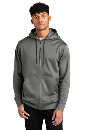 Sport-Tek Mens Sport-Wick Moisture Wicking Fleece Full Zip Hooded Sweatshirt Hoodie w/ Pouch Pocket - Dark Smoke Grey Clothing Sport-Tek