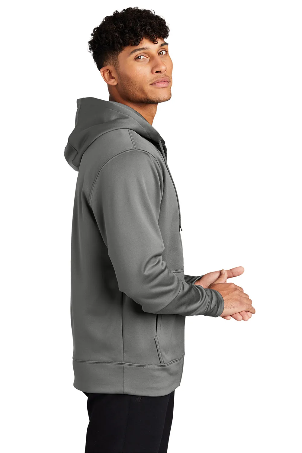 Sport-Tek Mens Sport-Wick Moisture Wicking Fleece Full Zip Hooded Sweatshirt Hoodie w/ Pouch Pocket - Dark Smoke Grey Clothing Sport-Tek