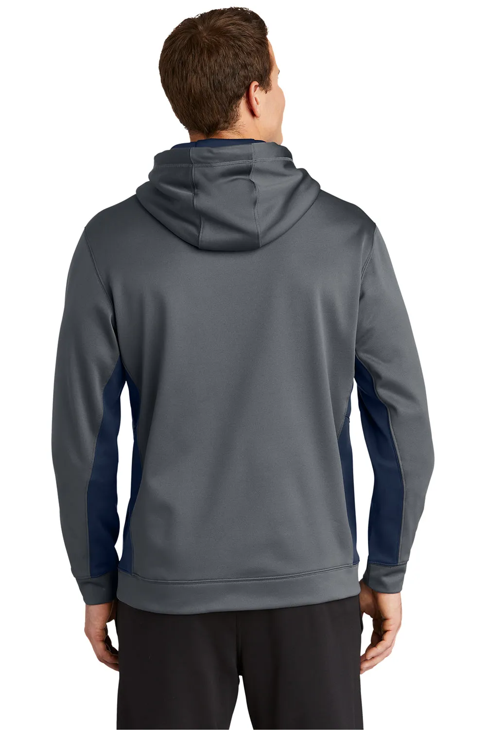 Sport-Tek Mens Sport-Wick Moisture Wicking Fleece Hooded Sweatshirt Hoodie w/ Pouch Pocket - Dark Smoke Grey/Navy Blue Clothing Sport-Tek