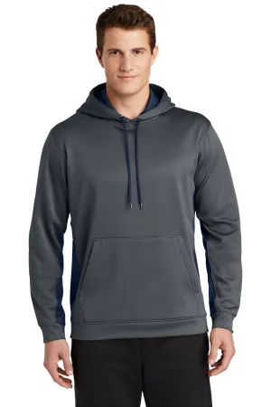 Sport-Tek Mens Sport-Wick Moisture Wicking Fleece Hooded Sweatshirt Hoodie w/ Pouch Pocket - Dark Smoke Grey/Navy Blue Clothing Sport-Tek