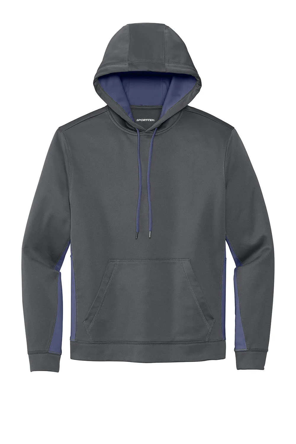 Sport-Tek Mens Sport-Wick Moisture Wicking Fleece Hooded Sweatshirt Hoodie w/ Pouch Pocket - Dark Smoke Grey/Navy Blue Clothing Sport-Tek
