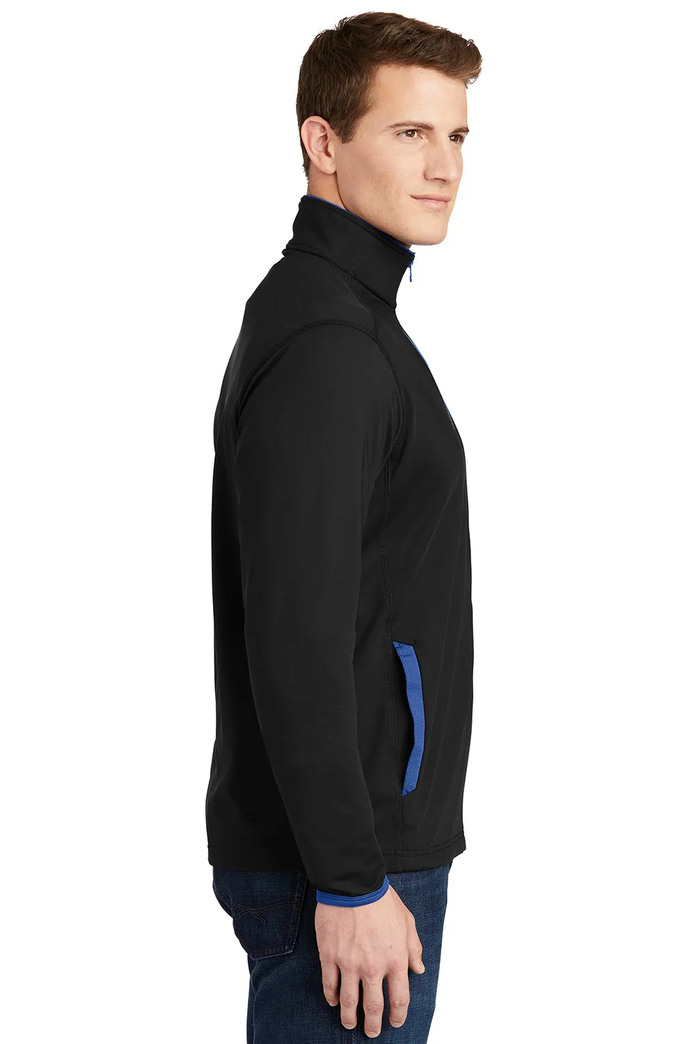 Sport-Tek Mens Sport-Wick Moisture Wicking Full Zip Jacket - Black/True Royal Blue