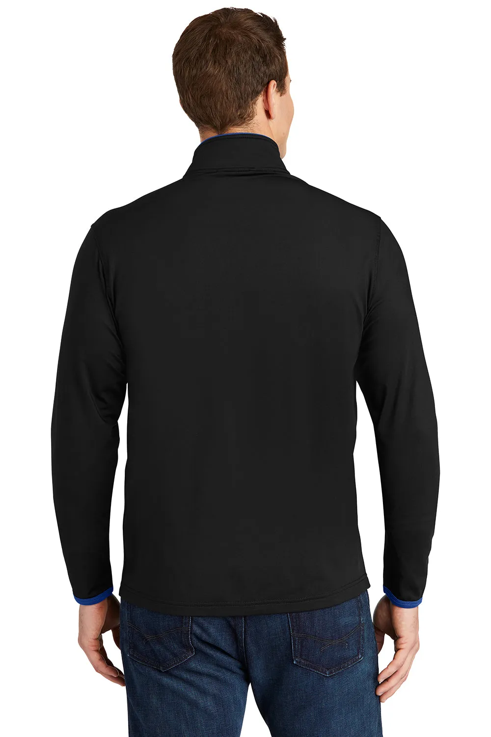 Sport-Tek Mens Sport-Wick Moisture Wicking Full Zip Jacket - Black/True Royal Blue