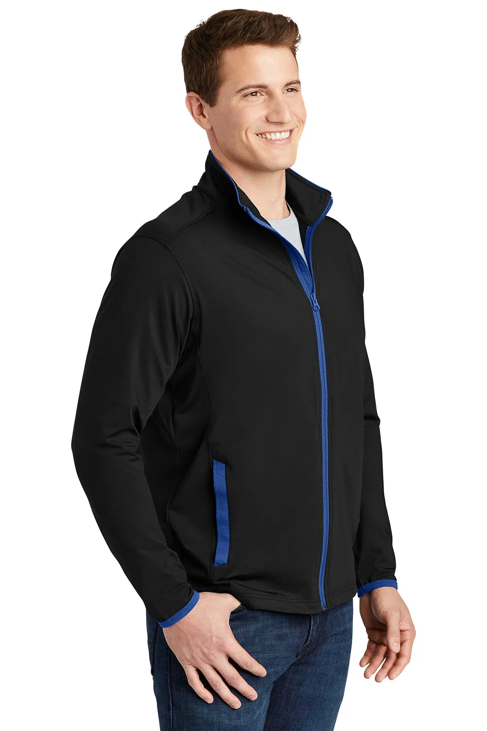 Sport-Tek Mens Sport-Wick Moisture Wicking Full Zip Jacket - Black/True Royal Blue