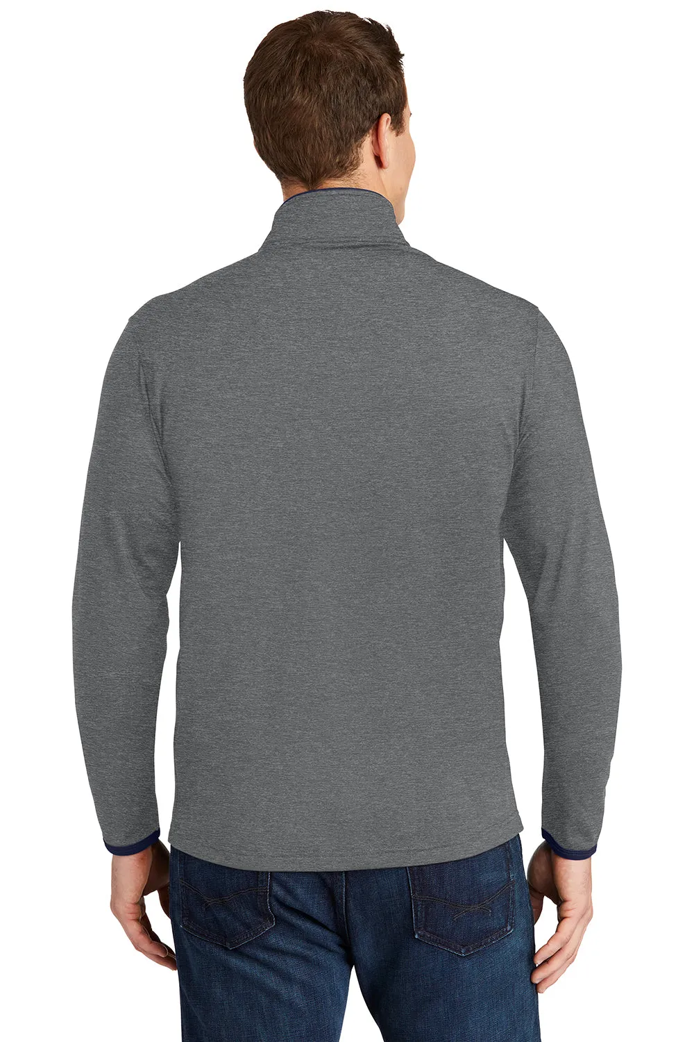 Sport-Tek Mens Sport-Wick Moisture Wicking Full Zip Jacket - Heather Charcoal Grey/True Navy Blue